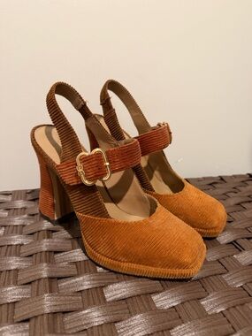Sam Edelman Jildie Corduroy Slingback Block Heel Pumps in Rust